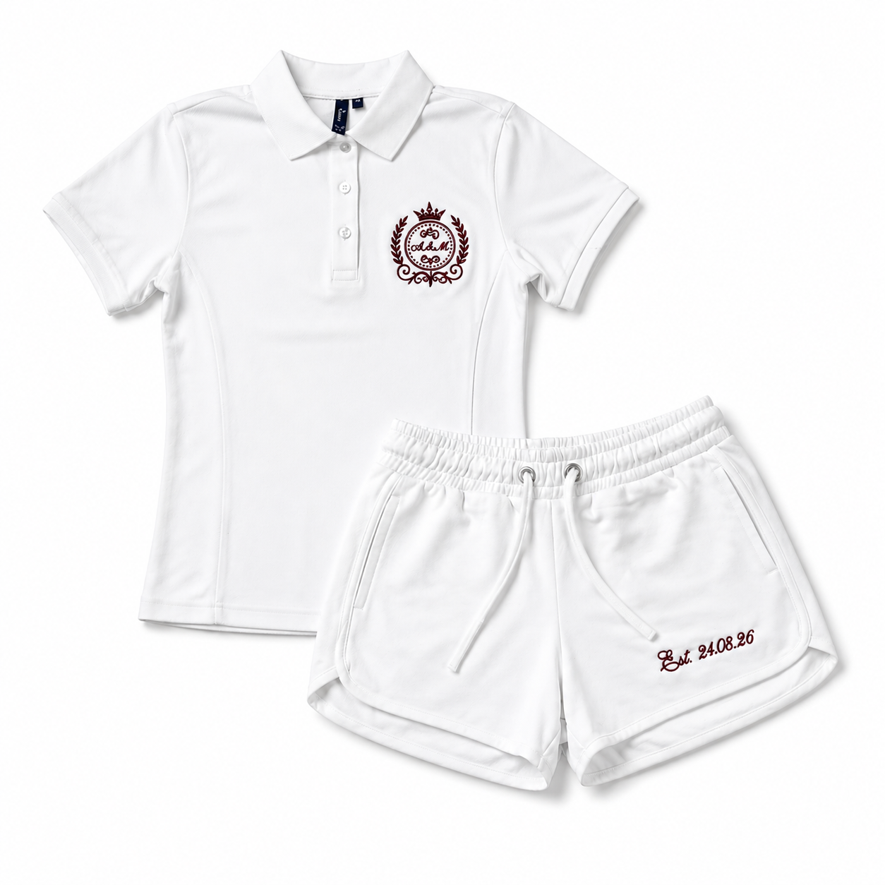Personalised embroidered polo shirt & shorts set with elevated monogram crest