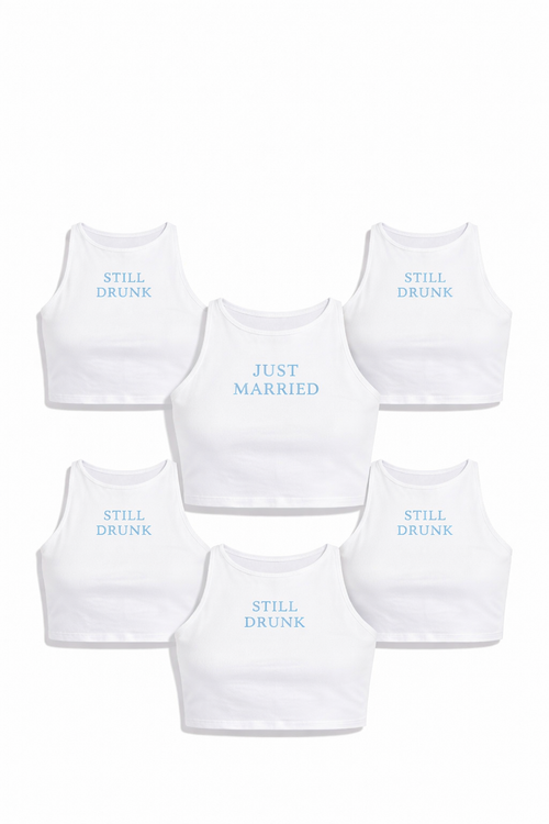 Custom Embroidered Bridal racer neck Crop Top, single or bundle
