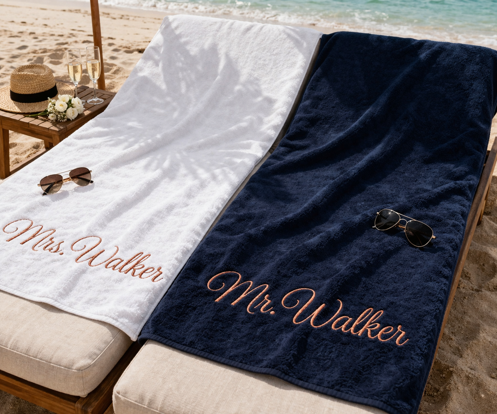 Personalised embroidered quick dry beach towel with pouch