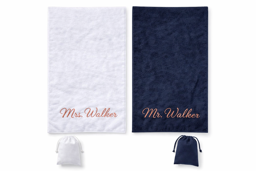 Personalised embroidered quick dry beach towel with pouch