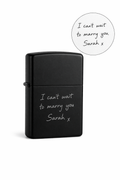 Personalised handwriting engraved black matte lighter.