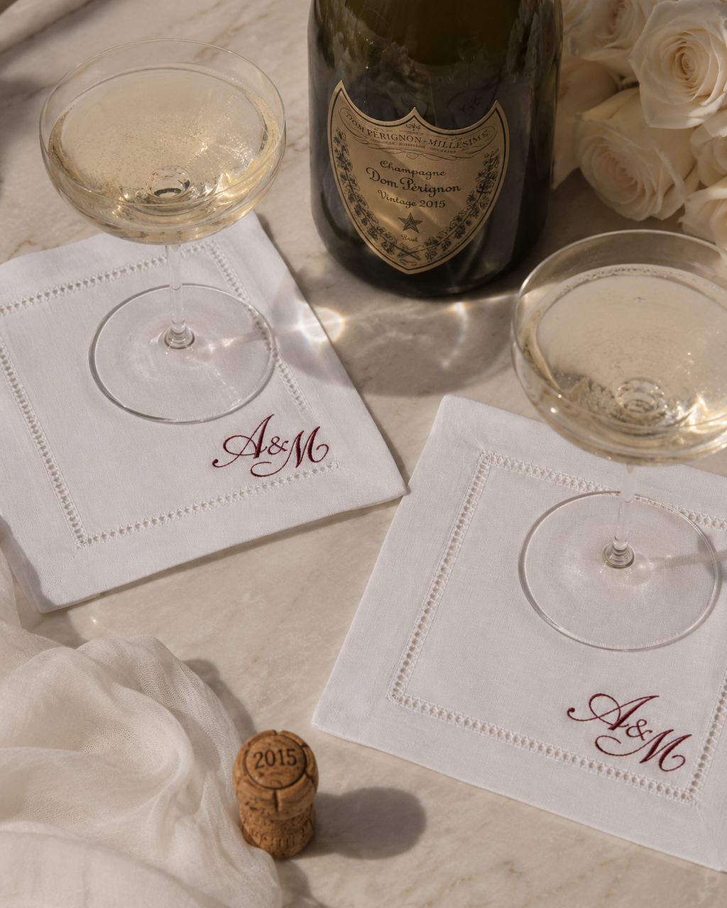 Personalised bridal linen cocktail napkins