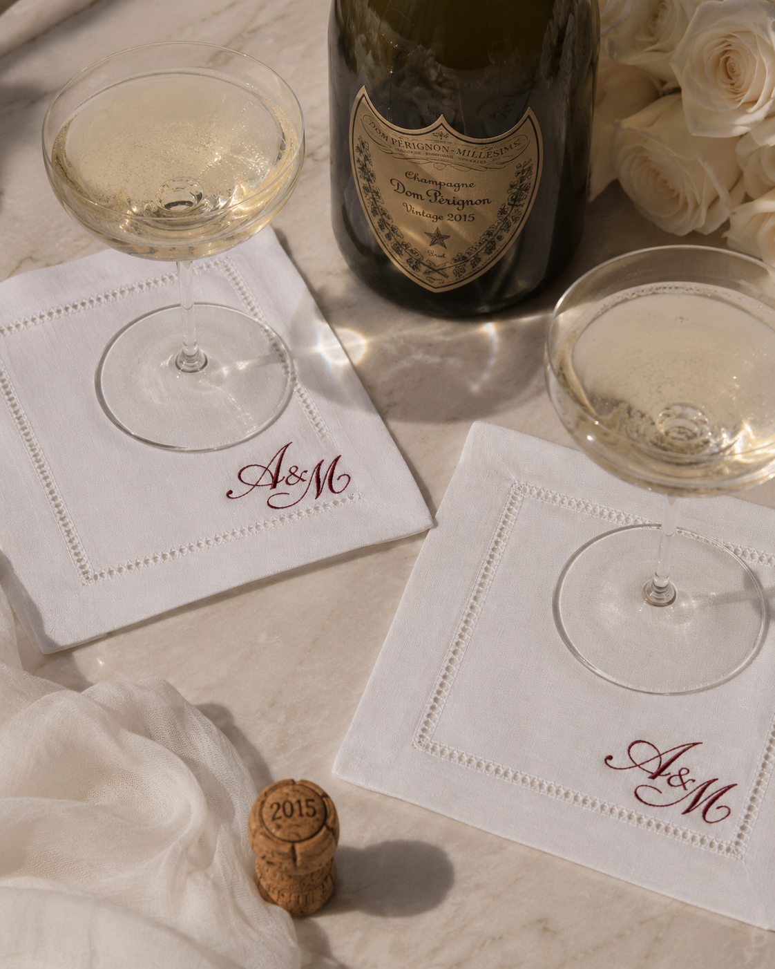 Personalised bridal linen cocktail napkins