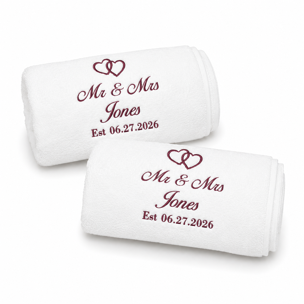 Surname embroidered wedding towels
