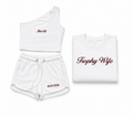 Personalised assymetric white bridal shorts & top co-ord set